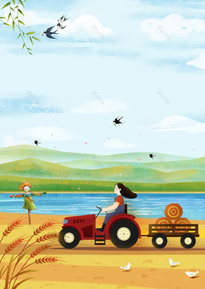 卡通手绘二十四节气芒种麦田收割创意背景,插画/手绘图,插画/手绘图库,插画/手绘图下载,插画/手绘